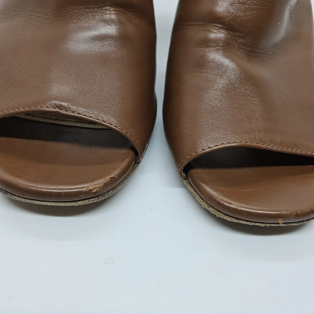 Prada brown leather peeptoe ankle wrap heel booties EU 38